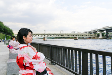 Young Japanese women in a kimono.