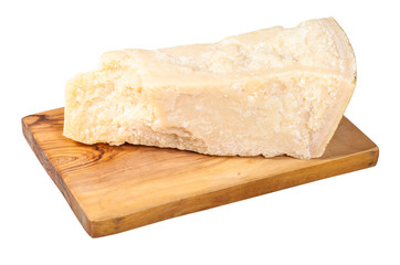 italian Parmesan hard cheese on board isolated