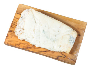 top view Gorgonzola blue cheese on board isolated