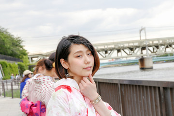 Young Japanese women in a kimono.