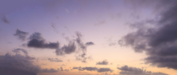 Natural Relaxing outdoor view of beautiful Cloudscape with colorful golden sky background. Weather, Meteorology, Nature, Atmosphere, Environment, Summer, Fresh Air concept for Wallpaper, Backdrop