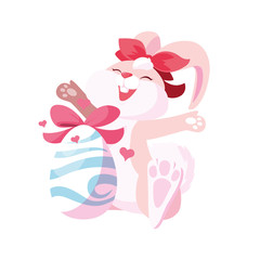 cute rabbit easter female with egg painted