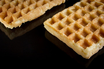 Waffles on a black background
