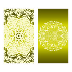Vintage Cards With Floral Mandala Pattern. Vector Template. The Front And Rear Side. Green olive color