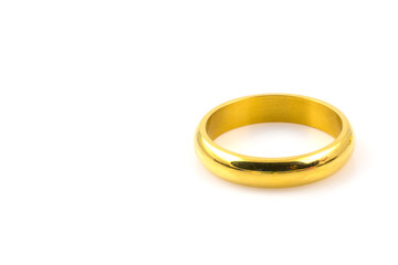 Close up of two gold rings for wedding isolated on white