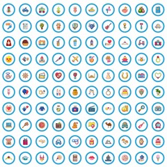 100 honeymoon icons set. Cartoon illustration of 100 honeymoon vector icons isolated on white background