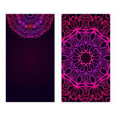 Templates For Greeting And Business Cards. Vector Illustration. Oriental Pattern With. Mandala. Wedding Invitation. Blue purple color