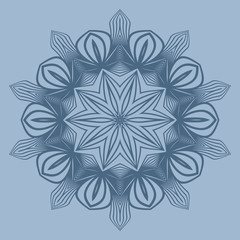 Ornamental Circle Pattern. Hand Draw Mandala. Vintage Decorative Elements. Vector Illustration. Anti-Stress Therapy Pattern. Pastel blue color.