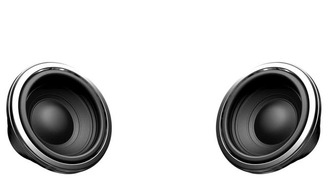Two Loud Speakers or Sub Woofers Pulsing with the Beat Isolated on White - 3D Animation.