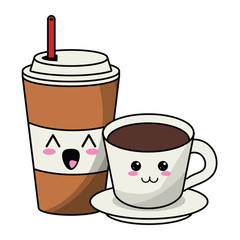 Ice coffee cup and drink hot kawaii cartoon