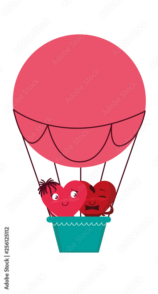 Canvas Prints couple hearts in balloon air hot kawaii characters