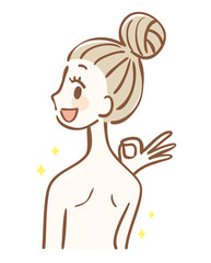 背中が綺麗な女性　OKサイン