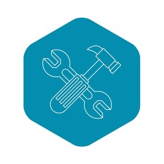 Hammer and wrench icon. Outline illustration of hammer and wrench vector icon for web