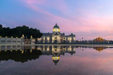 Fototapeta na wymiar Bangkok City - Dusit Palace , Ananta Samakom Throne Hall in Bangkok , beautiful sunset , Landscape Thailand