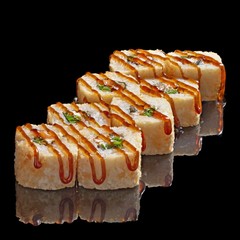 Japanese rolls, sushi on a black background