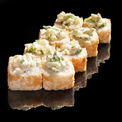 Japanese rolls, sushi on a black background