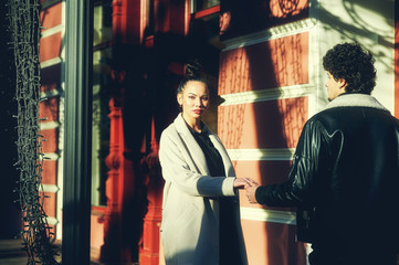 Young couple in love in the city . The concept of love and friendship