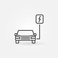 EV or all-electric car vector concept line icon or symbol