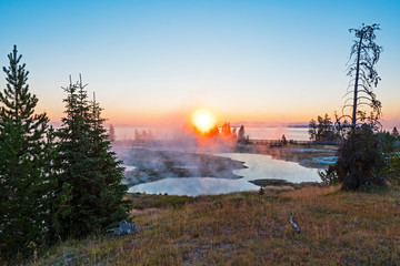 Sunrise at the West Thumb hot springs