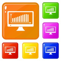 Graph on the monitor icons set collection vector 6 color isolated on white background