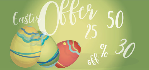 Easter Offer Advertising Banner with Colorful Eggs and Percent Off