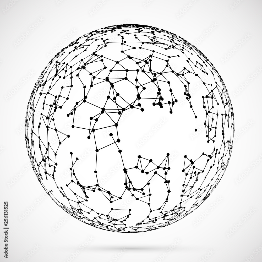 Wall mural big data icon.artificial intelligence.global network concept.3d plexus ball.connected lines sphere.d