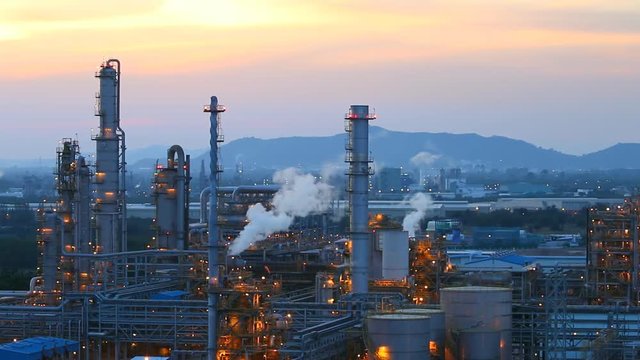 Petroleum refinery plant with twilight evening scenes