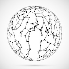 Connected lines ball.Dots,triangles,particles template.Artificial intelligence globe concept.Technology vector.Digital background.3D render vector illustration.Creative art,modern abstract concept