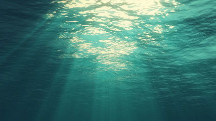 3D rendering of underwater light creates a beautiful solar curtain. Underwater ocean waves...