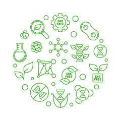 Vector GMO Free round concept green illustration in thin line style