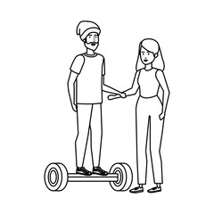 young couple in hoverboard electric