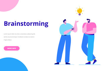 Brainstorming creative team idea discussion people. Business idea. Team thinking and brainstorming. Analytics of company information. Flat vector illustration