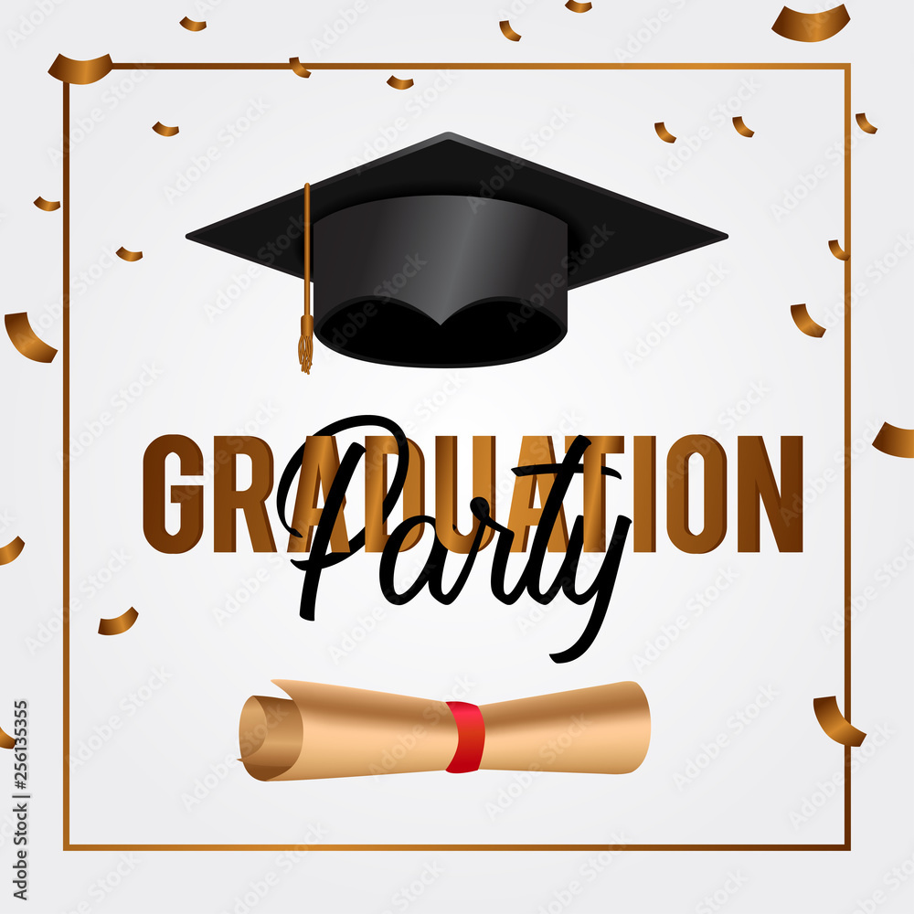 Wall mural luxury graduation party invitation card with gold confetti - Wall murals