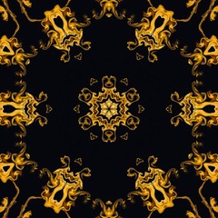 Abstract watercolor background. Colorful texture. Oil painting style. Fractal art. Visionary surreal artwork. Mixed media. Graphic design. Unique pattern. Golden color. Liquid effect imitation. Shine