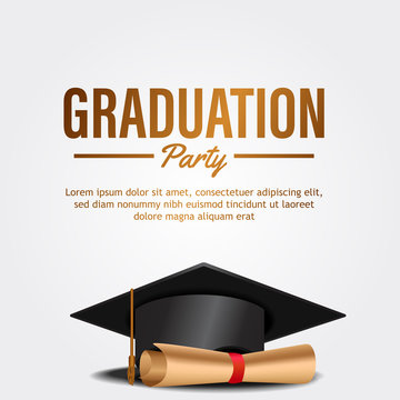 luxury graduation party invitation card with hat and paper
