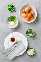 Raw ingredients cooking vegetable frittata top view