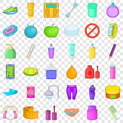 Woman cosmetic icons set. Cartoon style of 36 woman cosmetic vector icons for web for any design