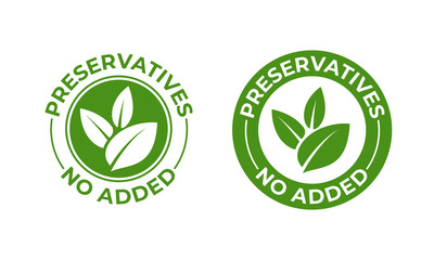 Preservatives no added vector green organic leaf icon. Preservatives free, natural organic food package stamp