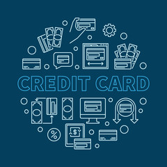 Fototapeta na wymiar Credit Card vector concept round outline illustration on blue background