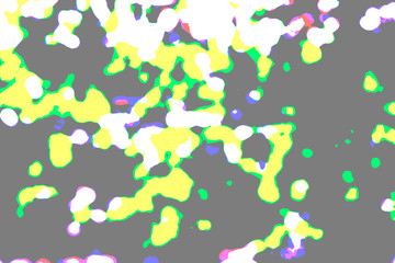 Abstract grunge or disco pattern containing bright yellow, green, black, white, blue and red colors.