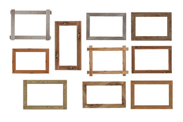 Set of Vintage wood picture frame isolated on white background. with clipping path.