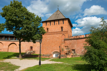Fototapeta na wymiar Vladimirskaya Tower. Walls and towers of the Novgorod Kremlin, Russia