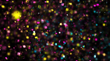 Thousands of confetti fired on air during a festival at night. Image ideal for backgrounds and overlays. - obrazy, fototapety, plakaty