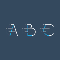 Dynamic letters A, B and C in motion, decorative type, rapid service