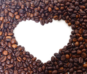  Coffee beans in the shape of a heart.