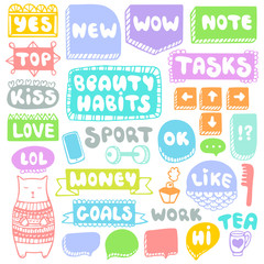 Bullet journal hand drawn vector elements for notebook, diary and planner. Doodle frames set isolated on white background.