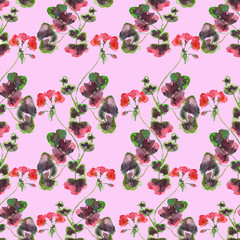 Pink geranium pattern in the pink background