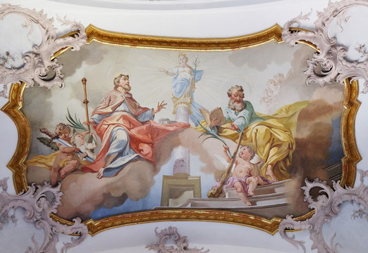 Saint James the Elder and Saint Judas Thaddeus, fresco by Matthaus Gunther in Benedictine monastery church in Amorbach, Germany 
