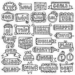 Bullet journal hand drawn vector elements for notebook, diary and planner. Doodle frames set isolated on white background.