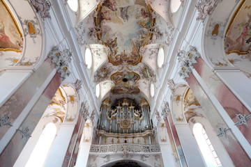 Organ in Amorbach Benedictine monastery church in the district of Miltenberg in Lower Franconia in...
